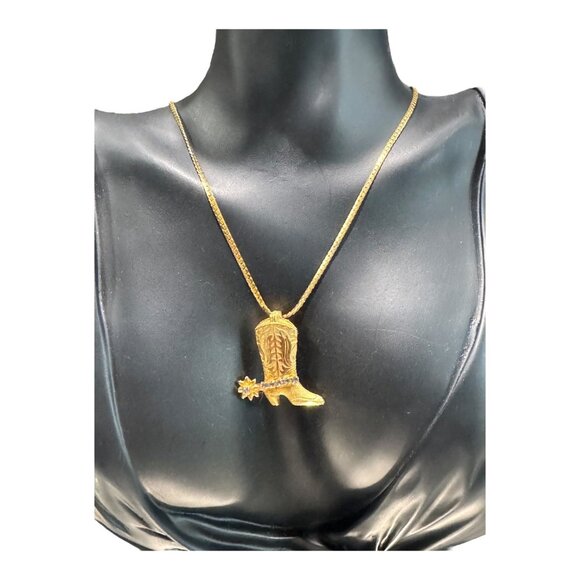 Gold-Plated Western Boot Pendant Necklace With Rhinestone Detailing - Picture 9 of 9